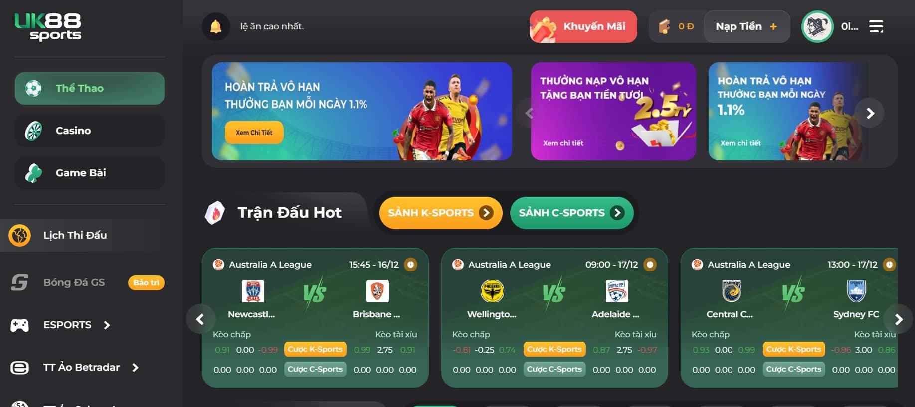 Chương trình hoàn trả siêu hấp dẫn 1.1% tại nhà cái