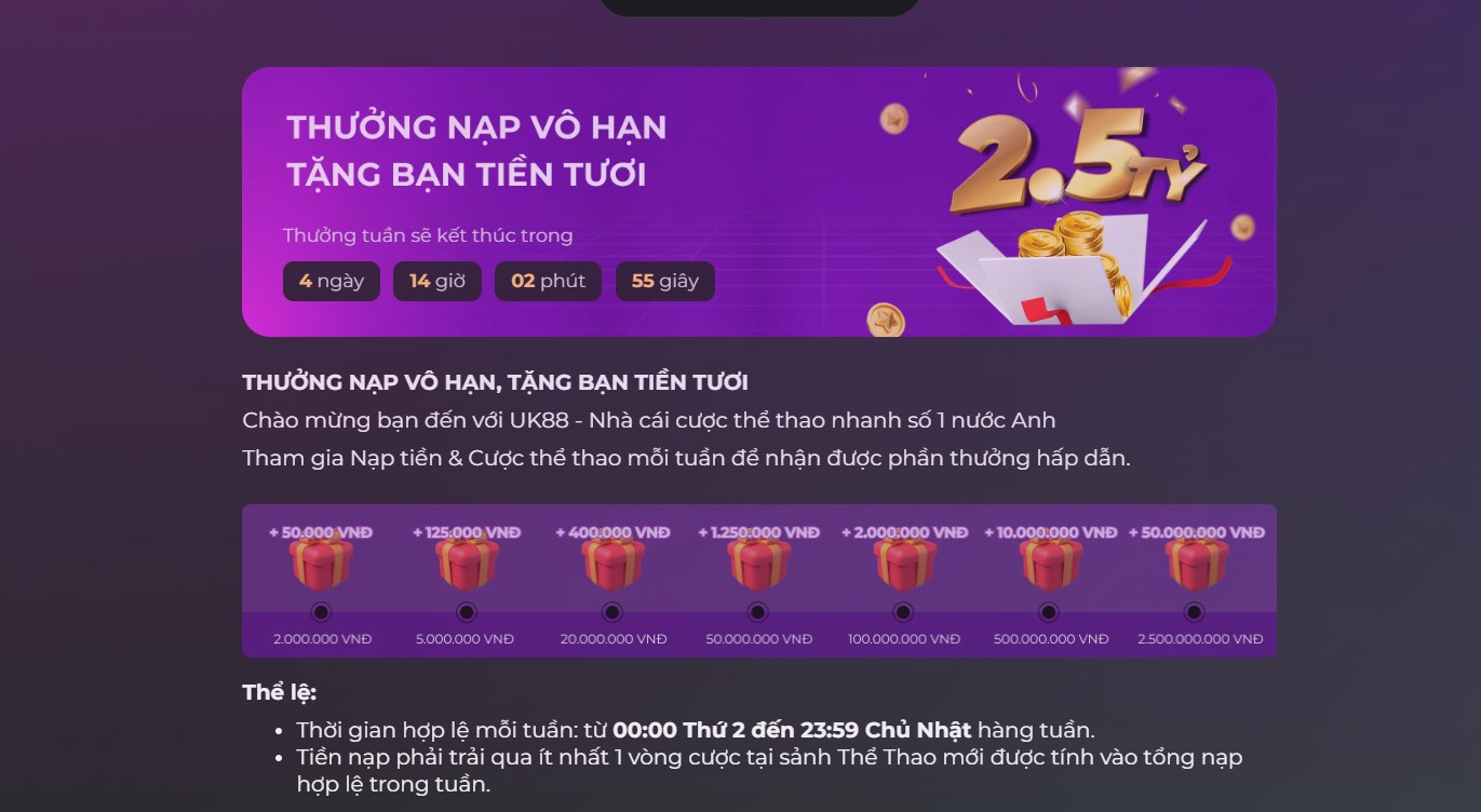 Tại sao Thưởng nạp vô hạn, tặng bạn tiền tươi UK88 lại hot?